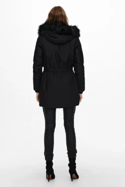 Only Abrigo Con Capucha De Pelo Negro Outlet