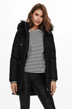 Only Abrigo Con Capucha De Pelo Negro Outlet