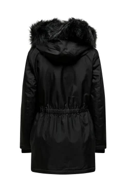 Only Abrigo Con Capucha De Pelo Negro Outlet