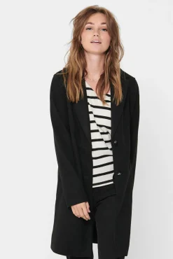 Only Abrigo De Mujer Con Cuello De Solapa Y Botones Negro Online