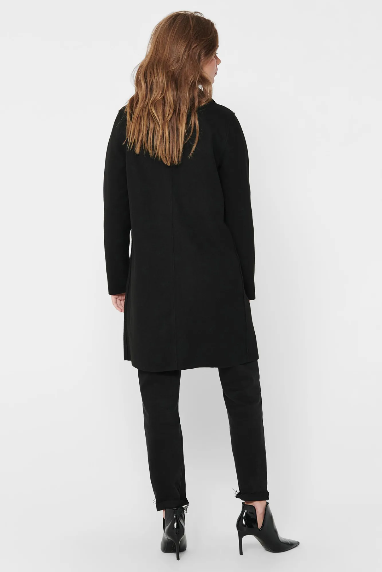 Only Abrigo De Mujer Con Cuello De Solapa Y Botones Negro Online