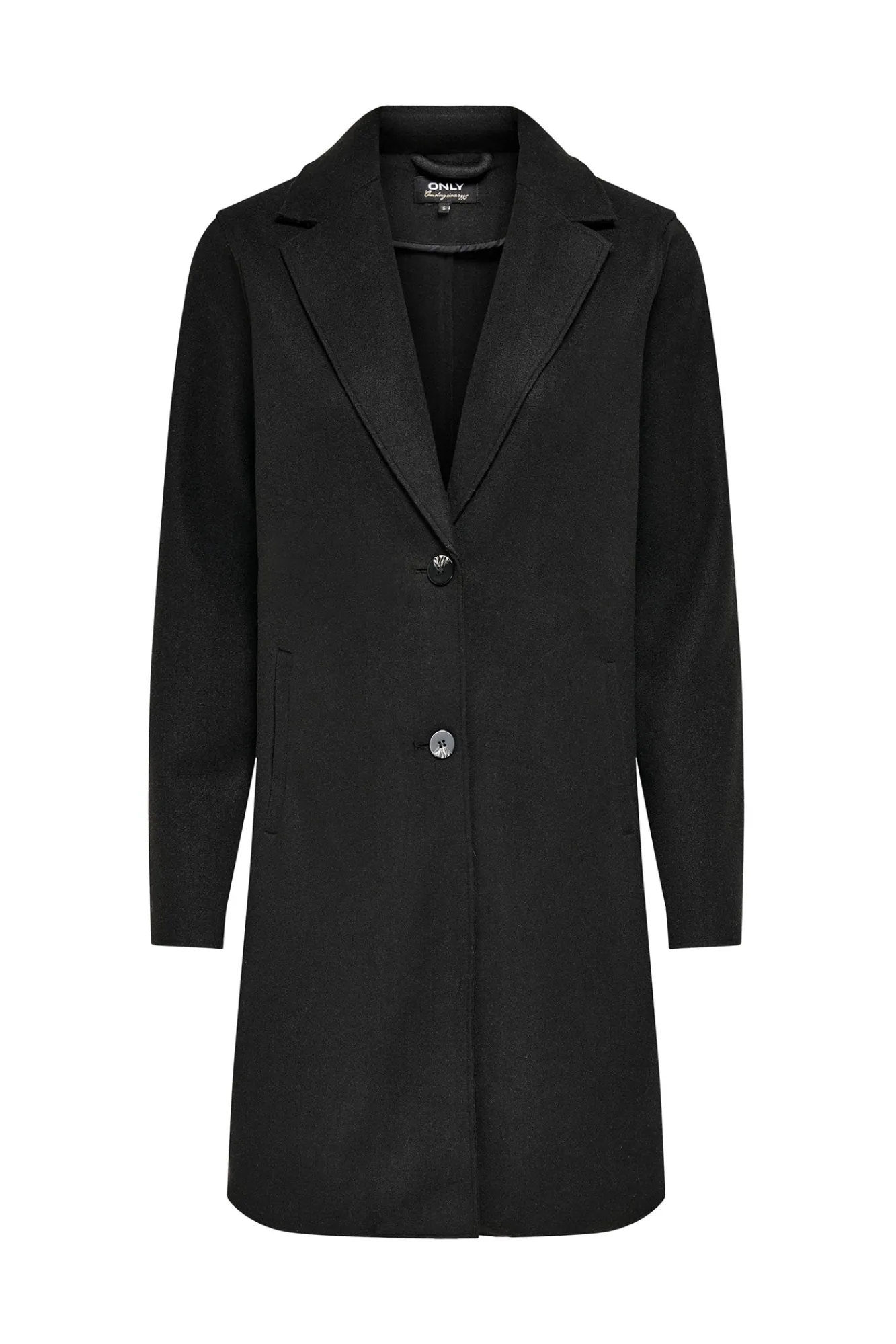 Only Abrigo De Mujer Con Cuello De Solapa Y Botones Negro Online
