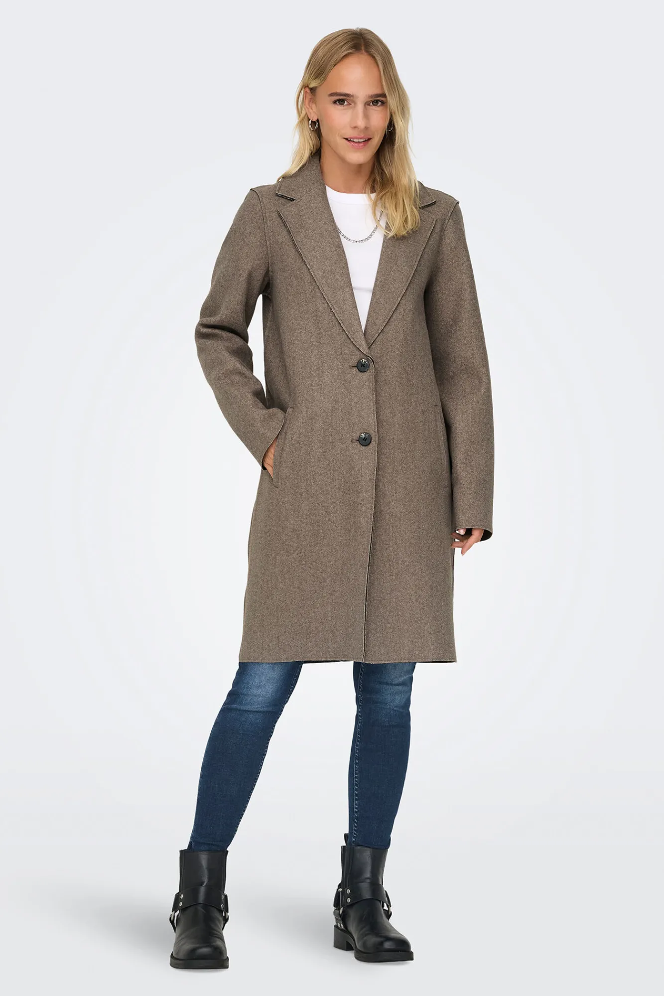 Only Abrigo De Mujer Con Cuello De Solapa Y Botones Marron Medio Outlet