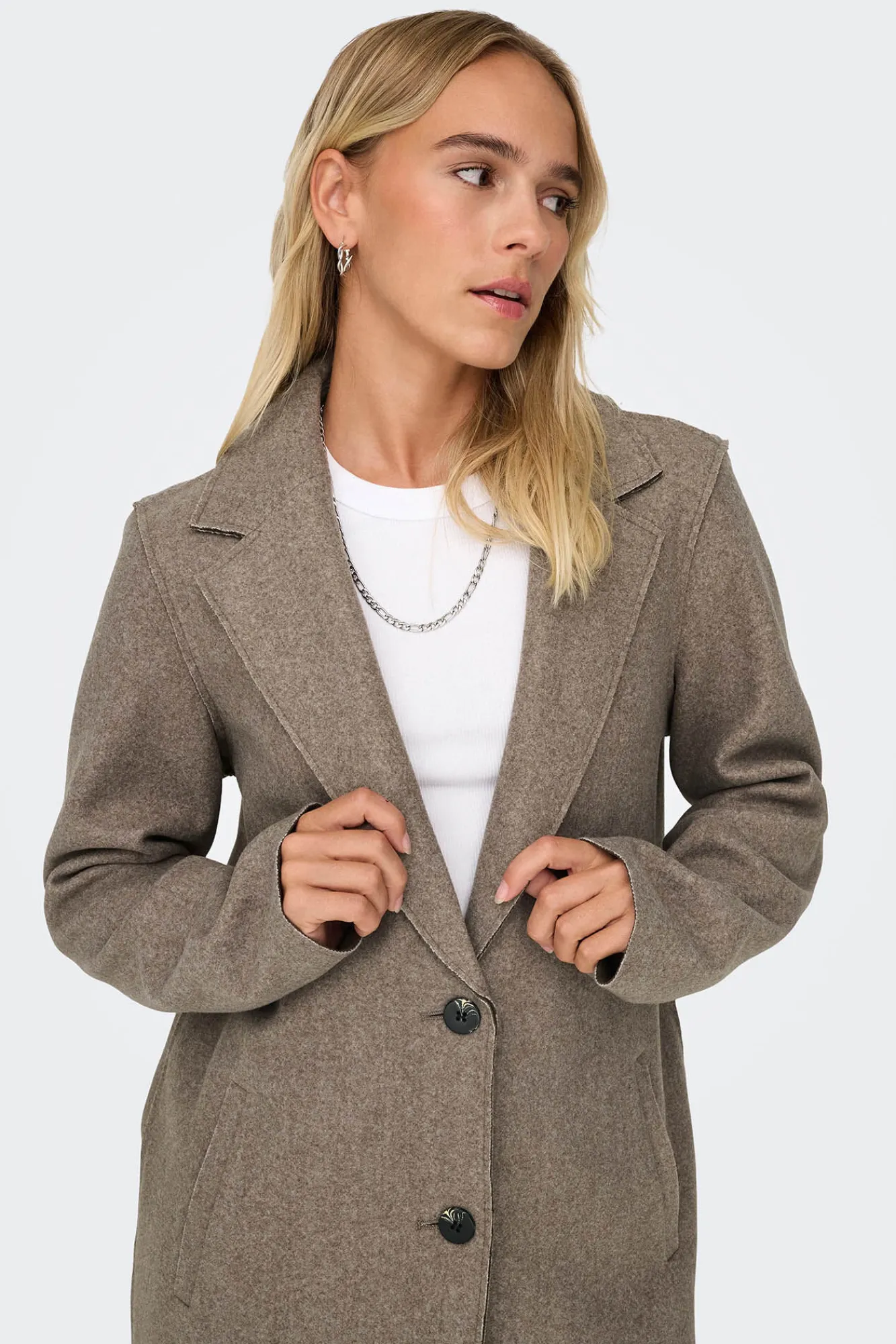 Only Abrigo De Mujer Con Cuello De Solapa Y Botones Marron Medio Outlet