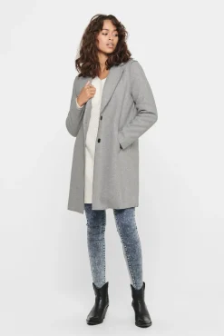 Only Abrigo Recto Gris Medio New