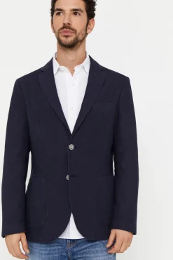 Cortefiel Americana De Lino Azul Marino Clearance