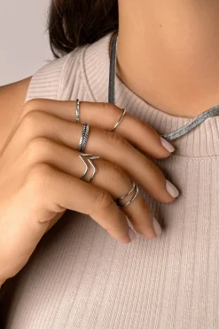 Singularu Anillo Double Peak Plata Gris