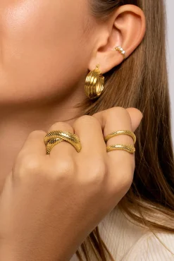 Singularu Anillo Rope Cross Oro Amarillo New