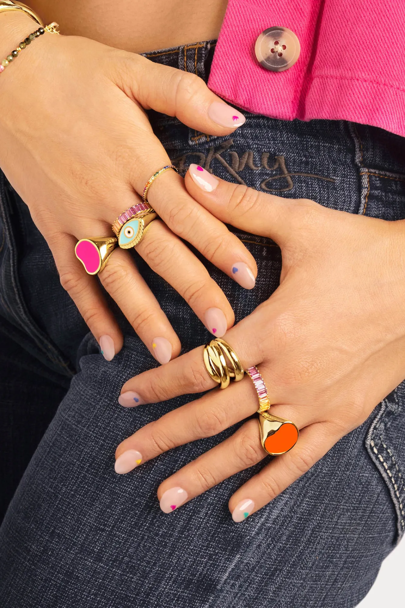 Singularu Anillo Signet Bean Neon Orange Enamel Baño Oro Amarillo Clearance