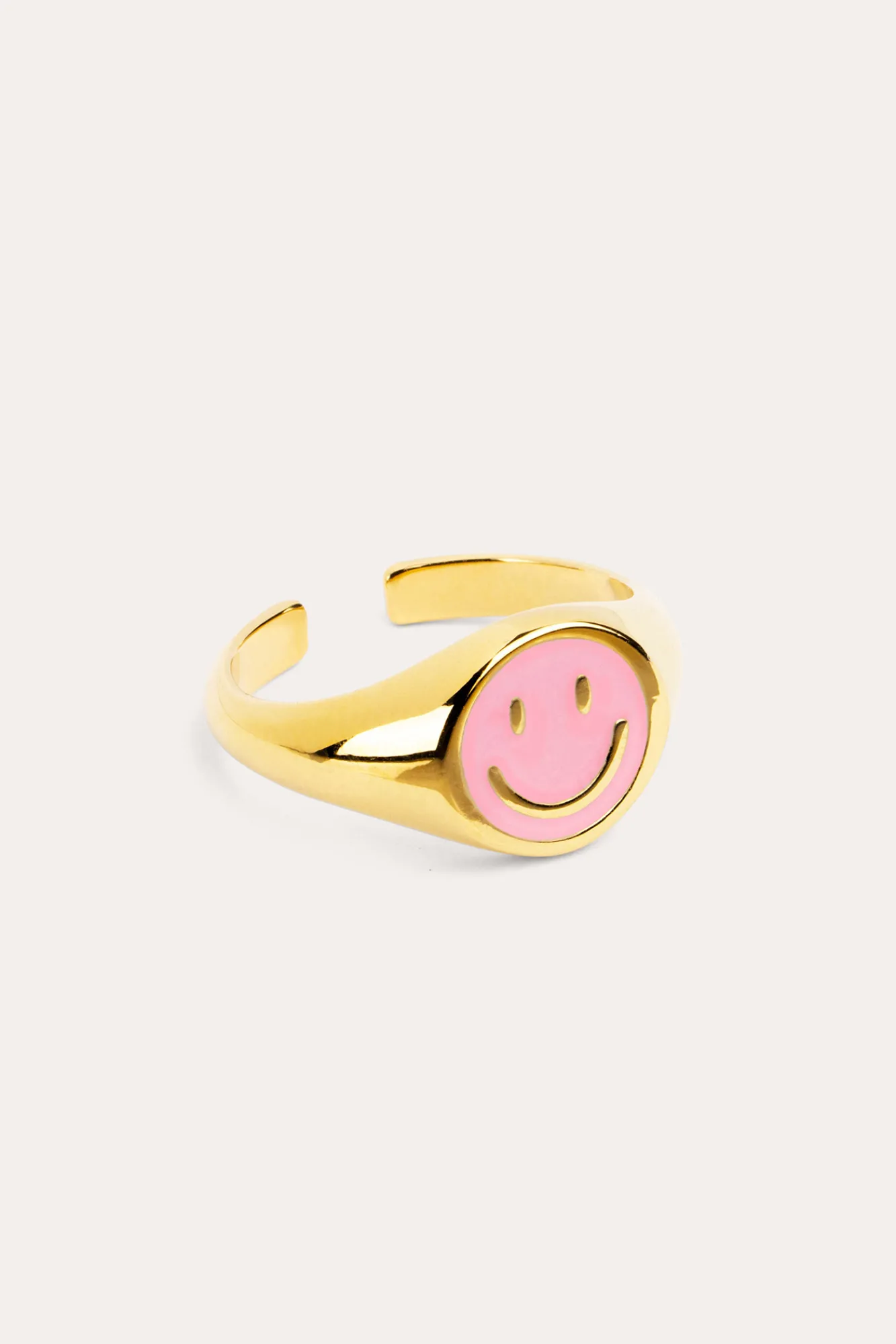 Singularu Anillo Smiley Rose Enamel Baño Oro Amarillo Clearance
