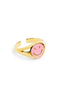 Singularu Anillo Smiley Rose Enamel Baño Oro Amarillo Clearance