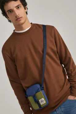 * Bolso Cruzado Pequeno Bicolor Azul Medio