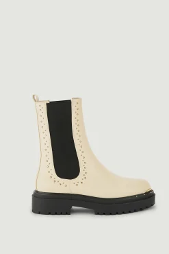 Pimkie Botines Chelsea Polipiel Con Tachuelas Doradas Blanco Online