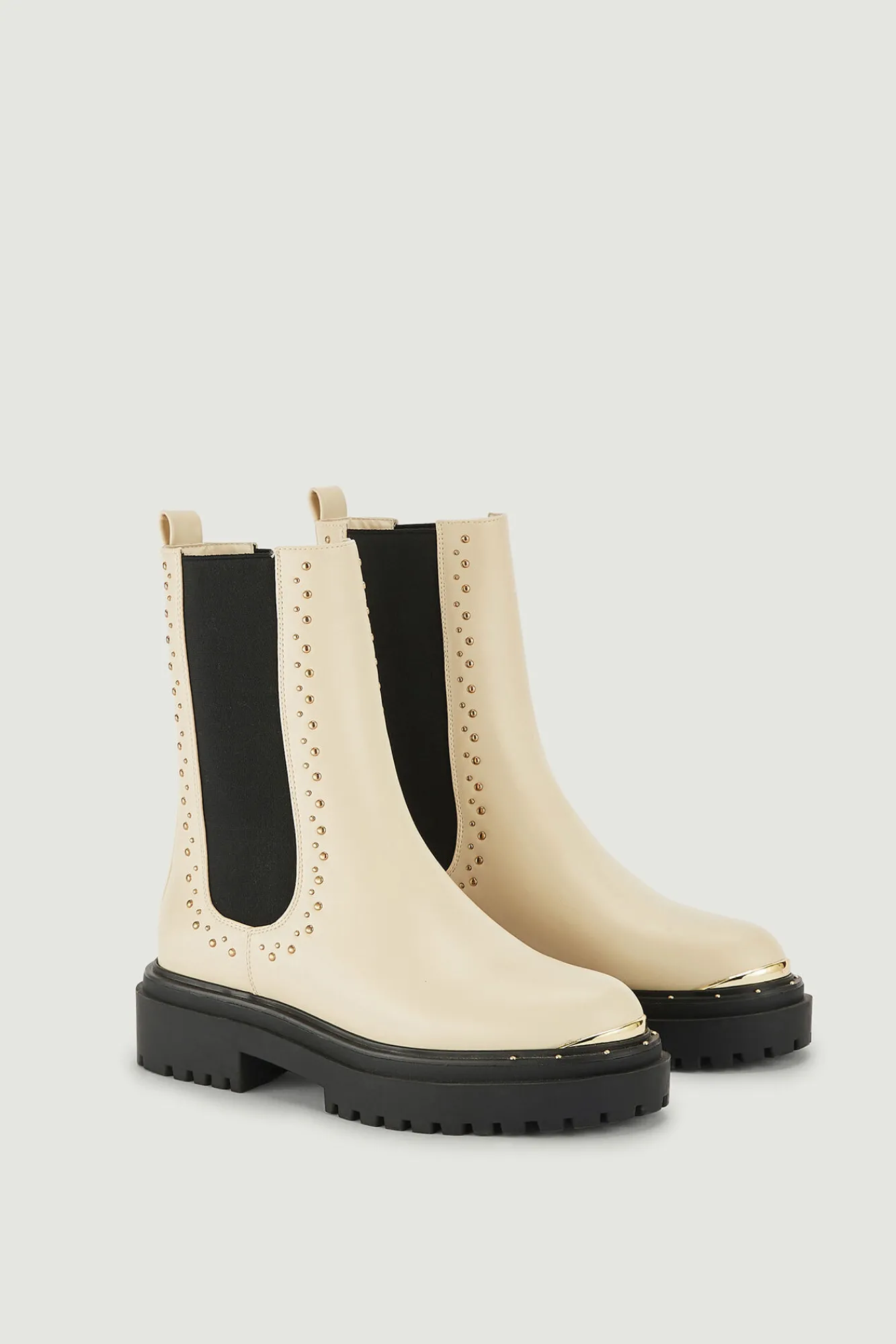 Pimkie Botines Chelsea Polipiel Con Tachuelas Doradas Blanco Online
