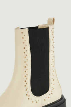 Pimkie Botines Chelsea Polipiel Con Tachuelas Doradas Blanco Online