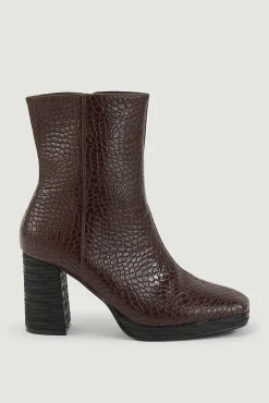 Pimkie Botines De Punta Cuadrada Efecto Cocodrilo Marron Claro Discount