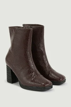 Pimkie Botines De Punta Cuadrada Efecto Cocodrilo Marron Claro Discount