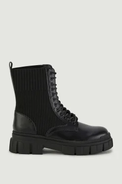 Pimkie Botines Polipiel Con Cordones Y Suela Dentada Negro Clearance