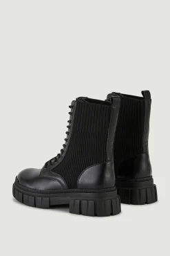 Pimkie Botines Polipiel Con Cordones Y Suela Dentada Negro Clearance