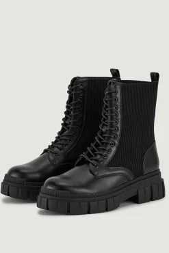 Pimkie Botines Polipiel Con Cordones Y Suela Dentada Negro Clearance