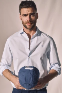 Ooto Camisa Cuadro Vichy Pequeno, Manga Larga Azul Hot