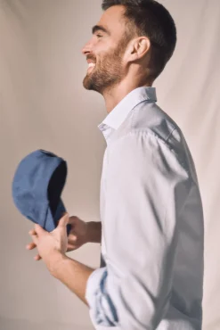 Ooto Camisa Cuadro Vichy Pequeno, Manga Larga Azul Hot