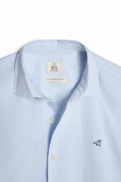 Ooto Camisa Cuadro Vichy Pequeno, Manga Larga Azul Hot