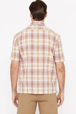 Cortefiel Camisa Cuadros Lino Algodon Manga Corta Rosa Hot