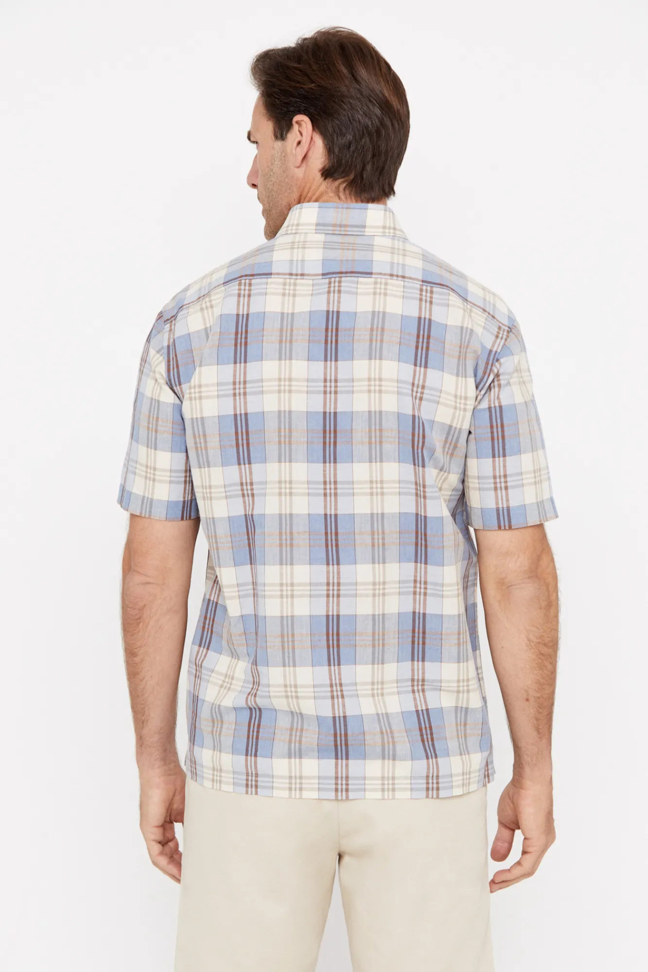 Cortefiel Camisa Cuadros Lino Algodon Manga Corta Azul Clearance