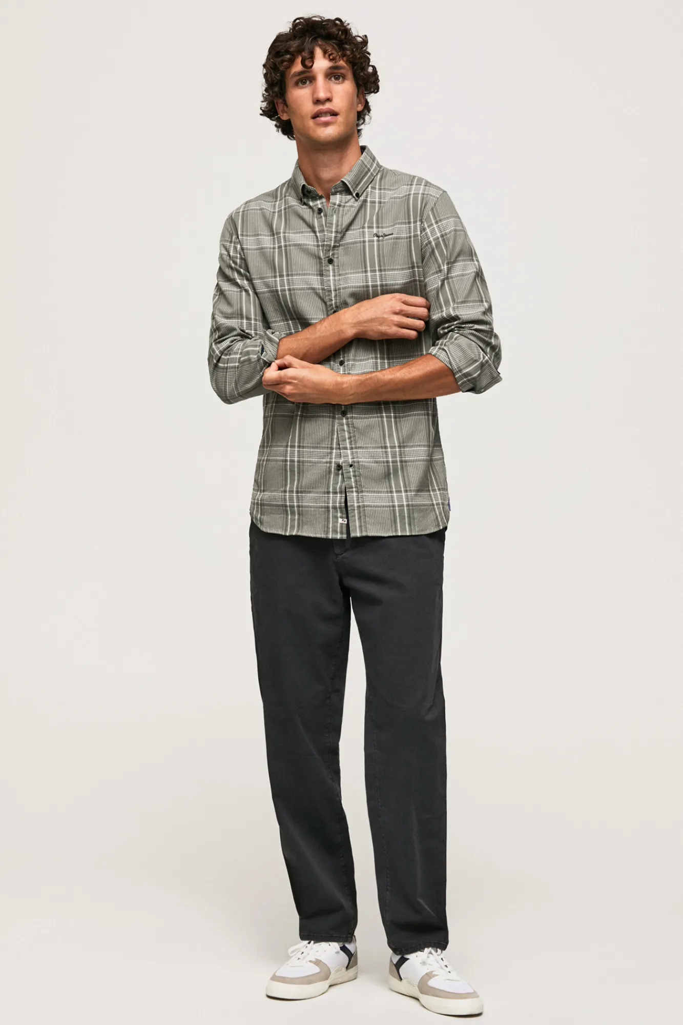 Pepe Jeans Camisa De Algodon De Cuadros Slim Fit Kaki Oscuro Discount
