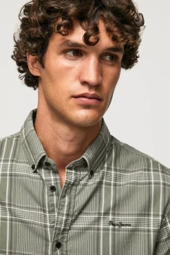 Pepe Jeans Camisa De Algodon De Cuadros Slim Fit Kaki Oscuro Discount