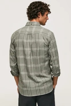 Pepe Jeans Camisa De Algodon De Cuadros Slim Fit Kaki Oscuro Discount
