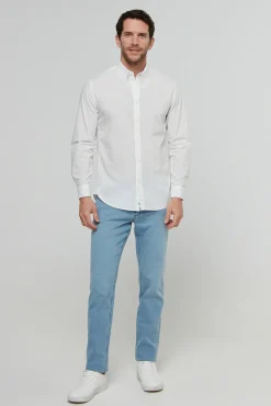Pepe Jeans Camisa De Algodon Unicolor Slim Fit. Blanco New