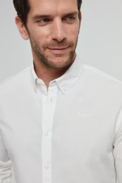 Pepe Jeans Camisa De Algodon Unicolor Slim Fit. Blanco New
