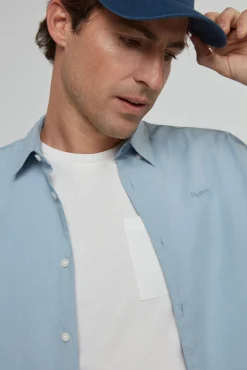 Pepe Jeans Camisa De Algodon Unicolor Slim Fit. Azul Medio Outlet