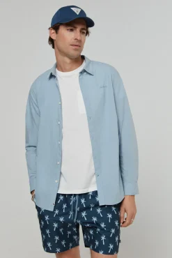 Pepe Jeans Camisa De Algodon Unicolor Slim Fit. Azul Medio Outlet