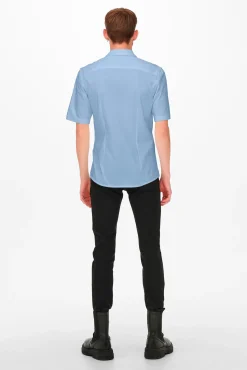 Only & Sons Camisa De Manga Larga Con Botones Azul Claro Clearance