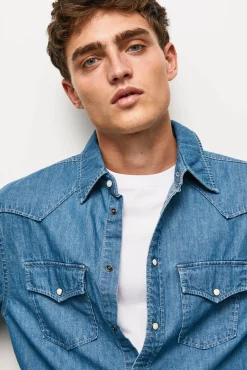 Pepe Jeans Camisa Denim De Hombre Manga Larga. Azul Medio Sale