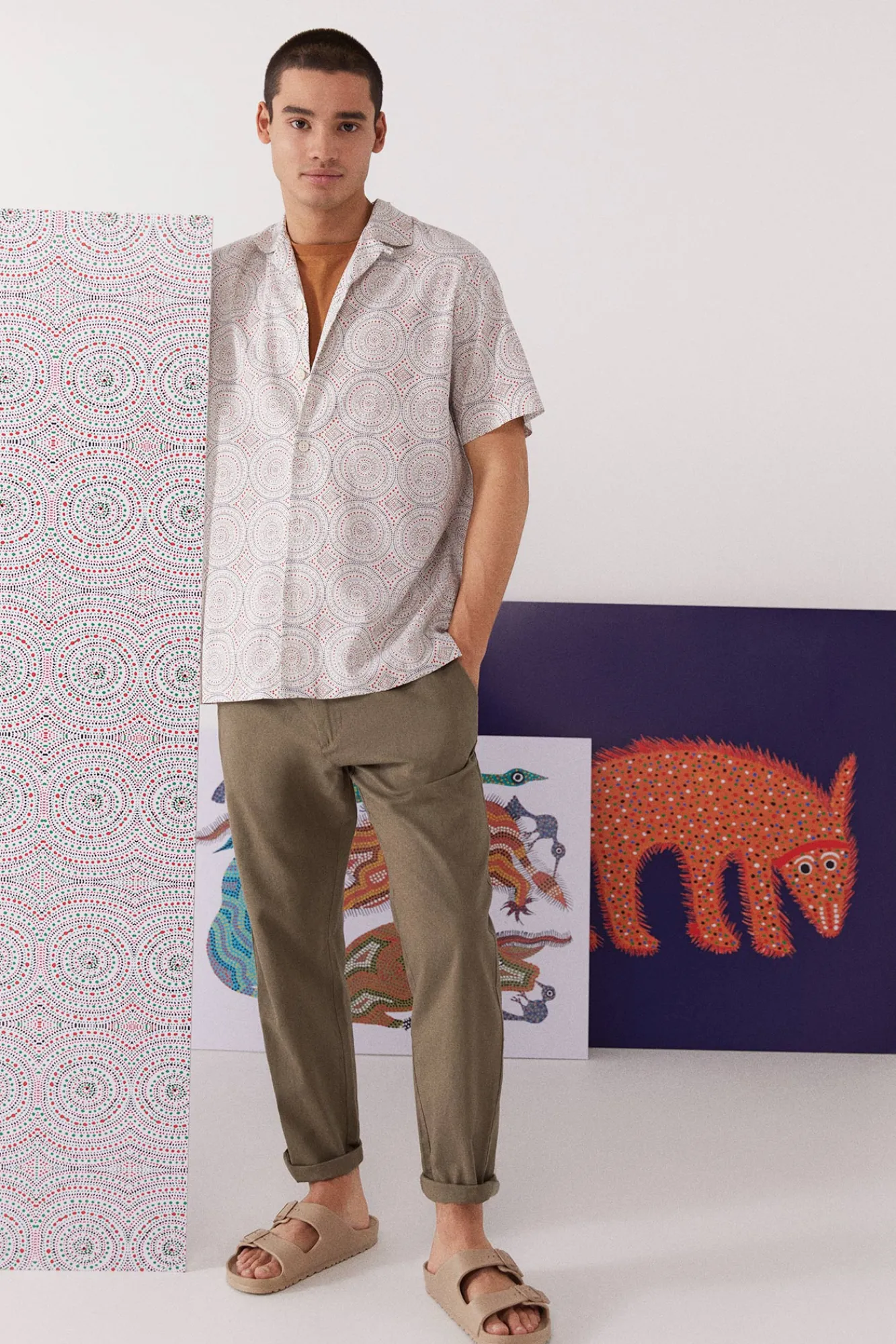 * Camisa Estampada Marfil Outlet