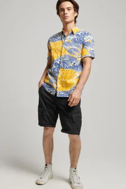 Superdry Camisa Hawaiana De Manga Corta Vintage Estampado Amarillo Clearance