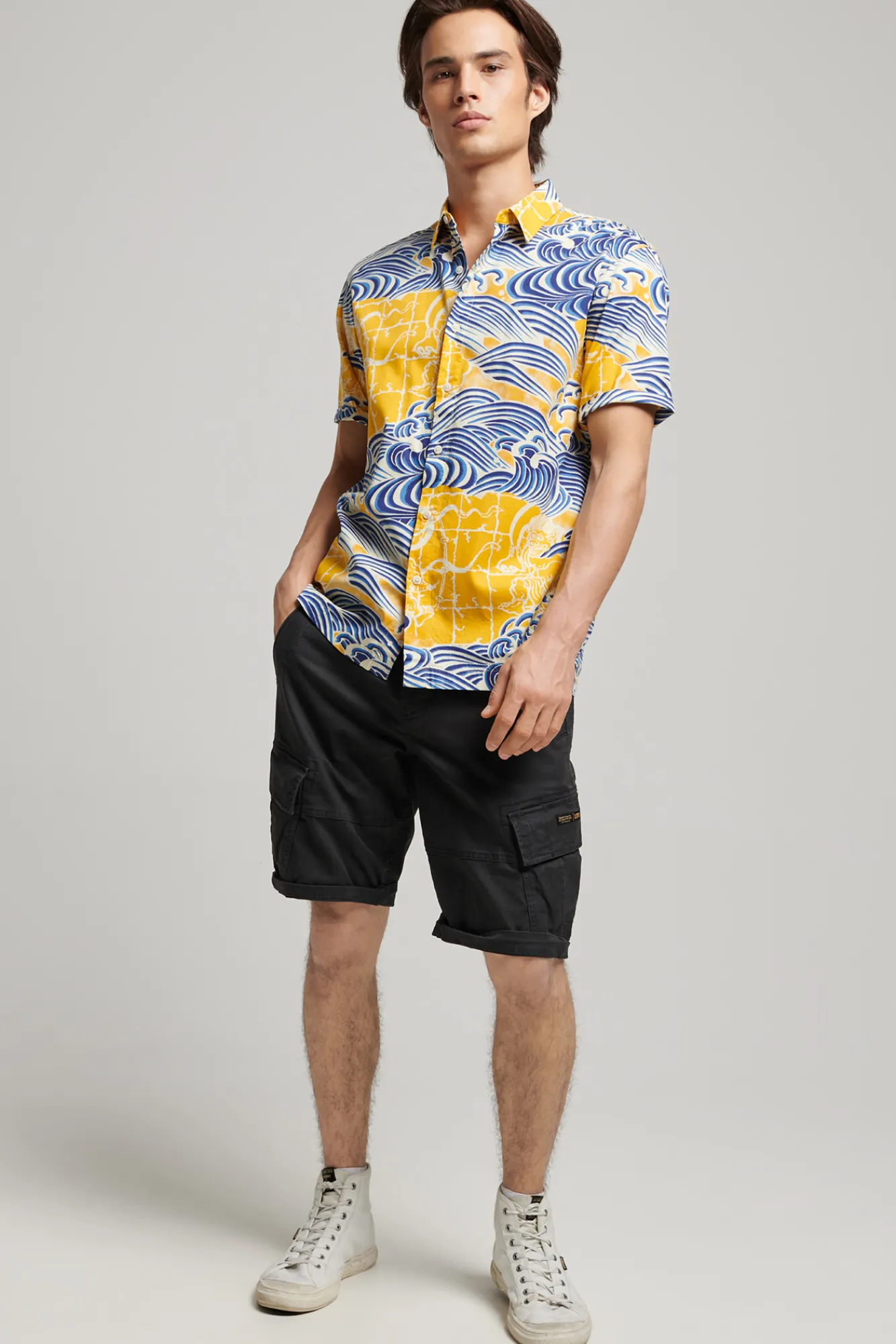 Superdry Camisa Hawaiana De Manga Corta Vintage Estampado Amarillo Clearance