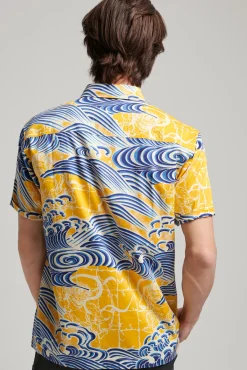 Superdry Camisa Hawaiana De Manga Corta Vintage Estampado Amarillo Clearance