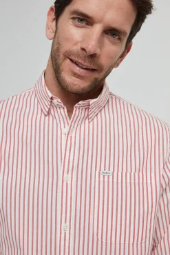 Pepe Jeans Camisa Hombre A Rayas Regular Fit. Rojo New