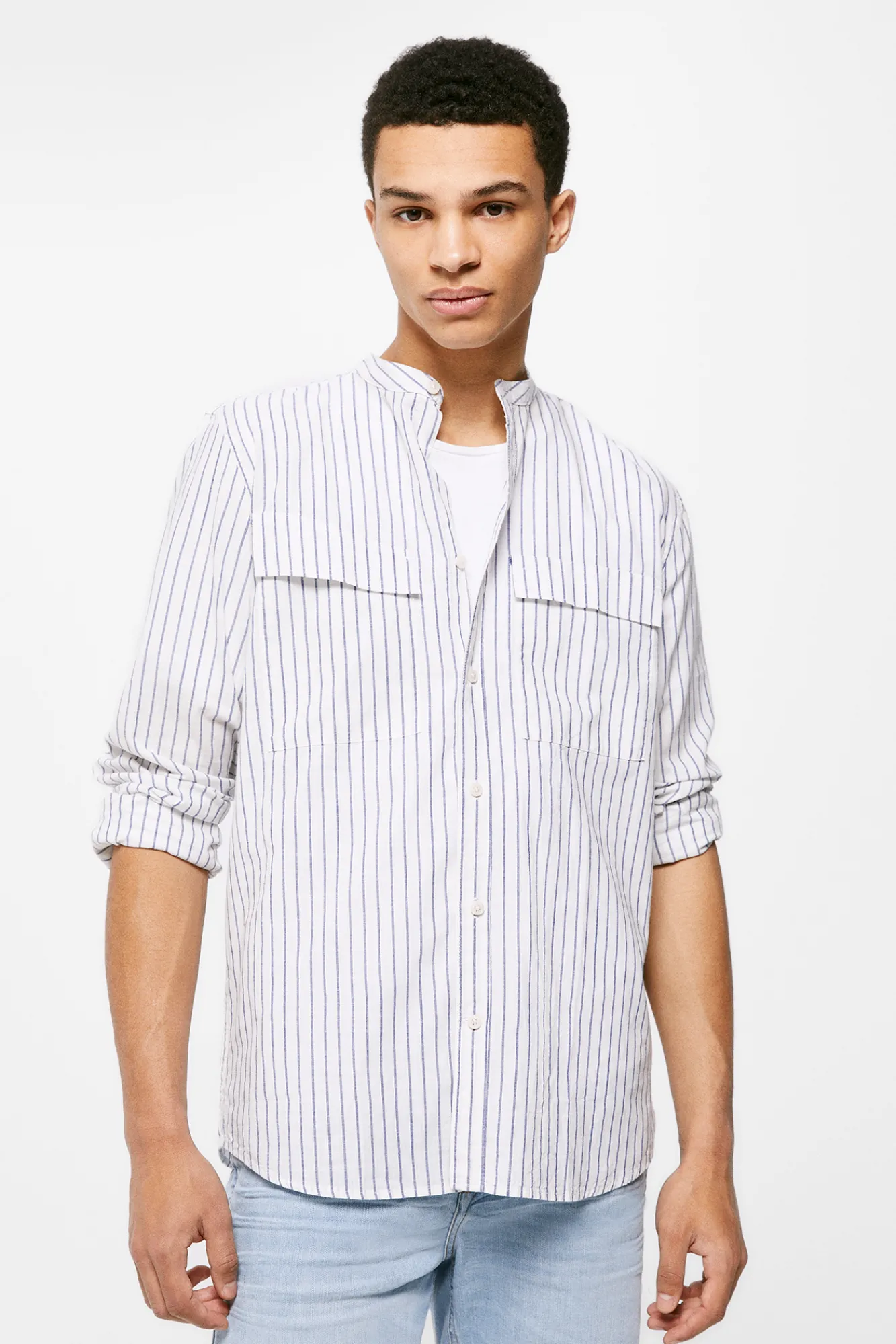 * Camisa Ligera Rayas Azul Medio Outlet