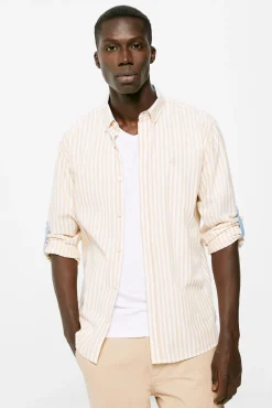 * Camisa Ligera Rayas Beige Medio Clearance