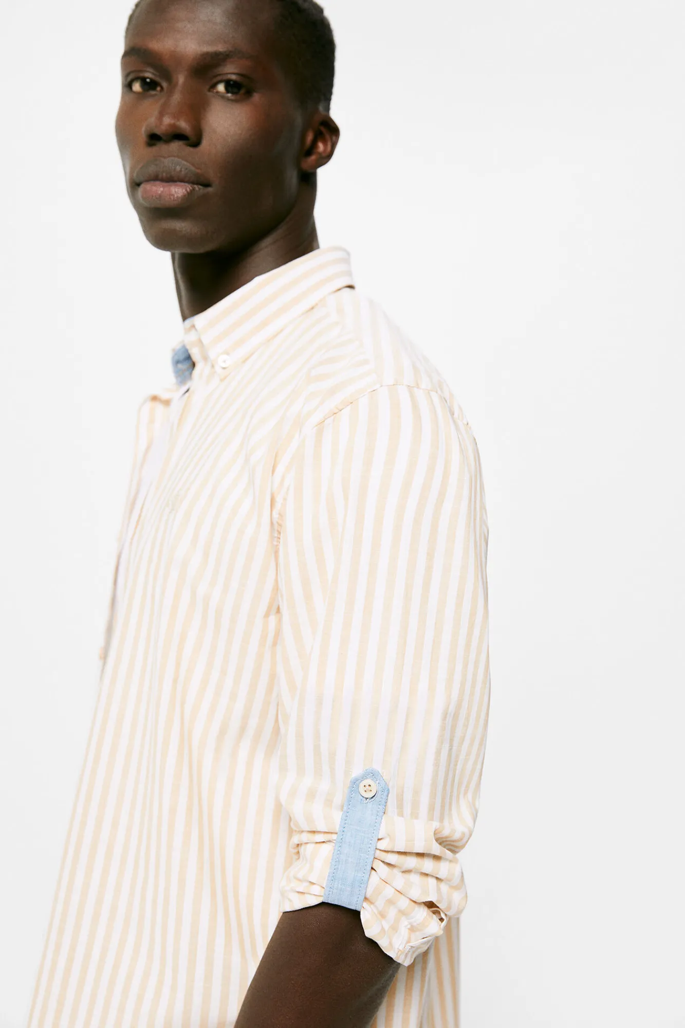 * Camisa Ligera Rayas Beige Medio Clearance