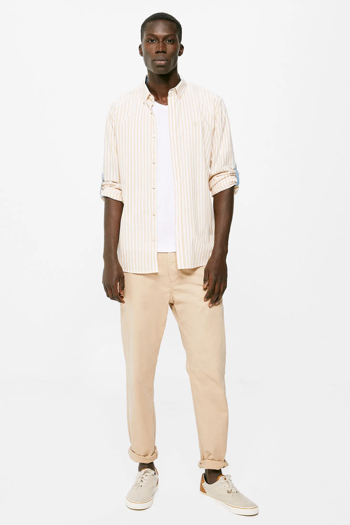 * Camisa Ligera Rayas Beige Medio Clearance