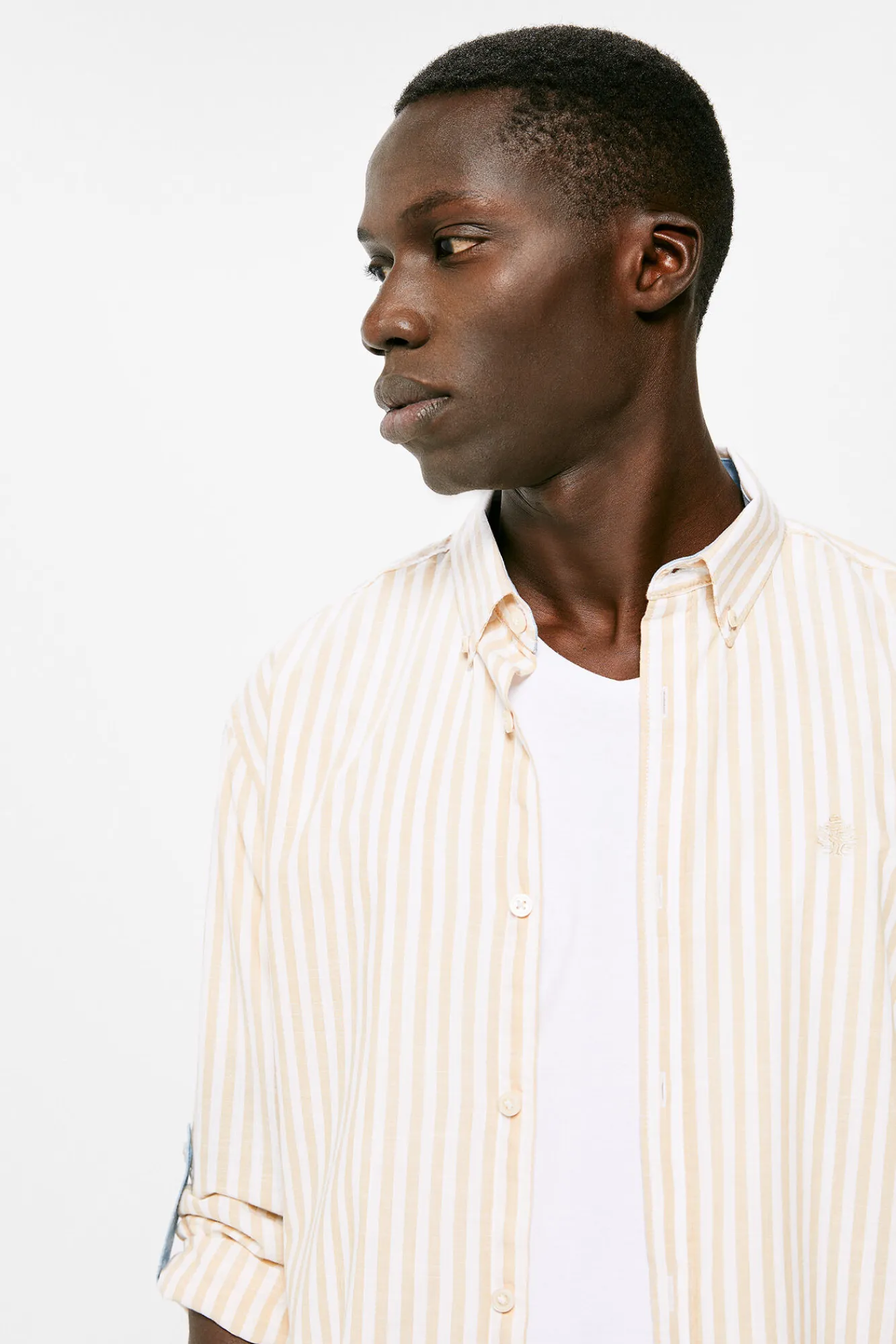 * Camisa Ligera Rayas Beige Medio Clearance