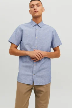 Jack & Jones Camisa Linho Slim Azul Medio Clearance