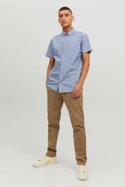 Jack & Jones Camisa Linho Slim Azul Medio Clearance